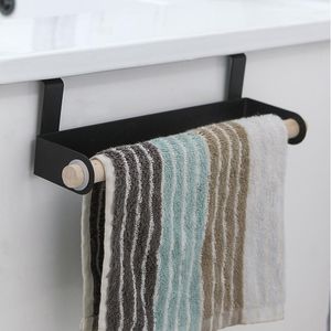 Hooks & Rails Metal Wall Hanging Holder Wood Towel Rack Kitchen Drain Bedroom Roll Paper Rag Storage Shelf Organizer