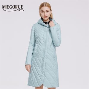 Miegofce Women Jacket Windproect Coat Button 's Parka Practical Stand Collar Hooded har silkescarf 210916