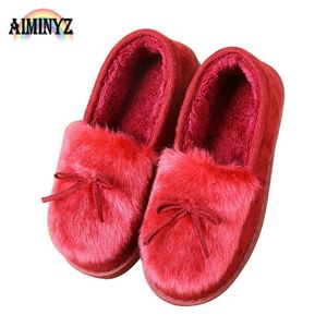 Slippers Winter Slipper Women/Girl Ribbon Furry Shoe Warm Plush Snow Indoor Home Bedroom Shoes Plus Size Comfort Ladies Soft Footwear