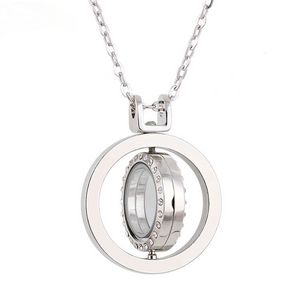 Silver gold Rotatable Locket Necklace Crystal Openable Round Pendant with Chains for Women DIY Fashion Jewelry Will and Sandy