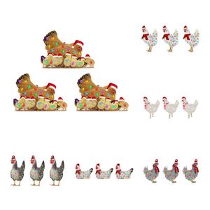 Wholesale kids crafts gifts for sale - Group buy Christmas Decorations Scarf Chicken Printed Wooden Pendant Ornaments Xmas Tree Ornament DIY Wood Crafts Kids Gift Decor For Home