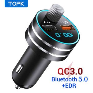 Topk G201Q Snabbavgift 3.0 Dual USB-mobiltelefonladdare med Bluetooth5.0 FM-sändare Handfree MP3-kort