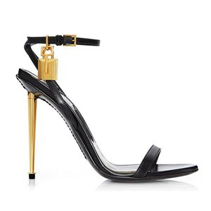 Luxury Tomxford Sandals Metal Padlock smal Word Band High-Heeled Sandal 10,5 cm Women's Leather High-Heeled Shoes Original Transport 5677