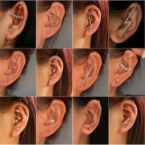 Hip pop Embedded Eearings Drill Personality Contracted Stick Earring Piercing earpins Women lightning leaves auricle slash stud earrings