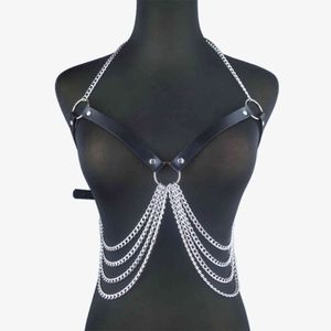 Bondage Läder Goth Chain Bra Topp Punk Tillbehör Kvinnor Sexig Suspender Underkläder Garterare 1123