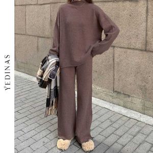 YEDINAS Весна зима вязаный трексуит женский костюм 2 шт набор пуловер порлена для водолазки свитер корейский стиль два 210527