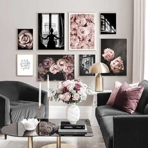 Pittura 5D fai-da-te Poster di moda scandinava Fiore rosa Ragazza sexy Mosaico Diamante Ricamo Punto croce Decorazioni per la casa