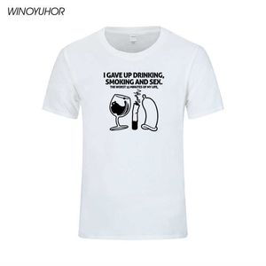 Eu desistindo de beber fumar e sexo engraçado tshirt homens verão manga curta tee shrit algodão humor piada t-shirt camisetas 210629