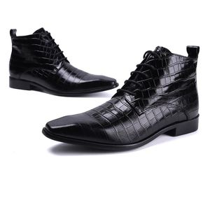 Man Winter Boots Fur Warm Male Leather Shoes Design Alligator Clax Men's Dress Boot Genuine Leather Handmade