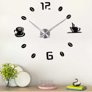 Tazza di caffè d grande orologio da parete grande design moderno silenzioso acrilico decorativo autoadesivo autoadesivo orologi da parete digitale per soggiorno x0705