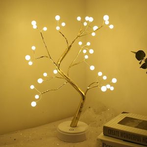 Lampada per albero a batteria Luci decorative a LED Luci notturne per albero Fata USB Touch Desk Tavolo Camera da letto per bambini Comodino notturno bianco caldo