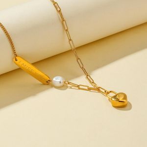 Pendant Necklaces 18K Gold Chain Stainless Steel Letter Pearl Necklace For Women I MISS YOU Choker Collar Jewelry Gift Bag Packaging