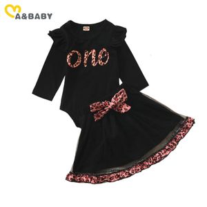 6m-3y outono inverno nascido infantil bebê meninas roupas definir uma letra romper arco tule saias 1st roupa de aniversário 210515