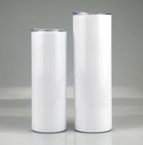 Sublimation konischer Tumbler Edelstahl leerer weißer Becher mit Deckel Stroh Zylinderflasche kostenloser schneller Seeversand DAC347