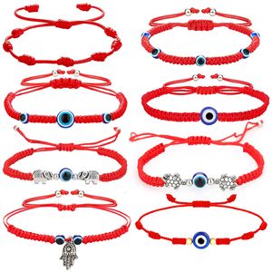 2021 Hanmade Rope Chain Fatima Hand Evil blue Eye Pendants Woven Red String Bracelet For Women Fashion Lucky Elephant Tortoise Bracelets