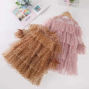 Lovely Girls Tutu Cake Dress for Kids Bling Dots Layerd Children Costume Clothing Half Sleeve Princess 210529