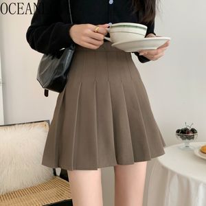 Plised Solid Autumn Winter Preppy Japan Style Kobiety Spódnice A-Line Retro Mujer Faldas Moda 19514 210415