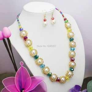 Ohrringe Halskette Glänzende Accessoires Kette Glas Kristall Perlen HalskettenOhrringe Sets Frauen Mädchen Weihnachtsgeschenke 18 Zoll DIY Schmuck Mak