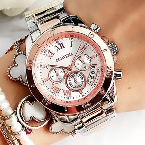 Designers de moda marca de liga de aço rosa ouro caso mulheres relógio de relógio de relógios de pulso para mulheres relógios de pulso