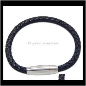 Beaded, Strands Bracelets Drop Delivery 2021 Men Jewelry Stainless Steel Bracelets, Braided Pu Leather Bracelet With Magnet Clasp, 6Mm, Sold