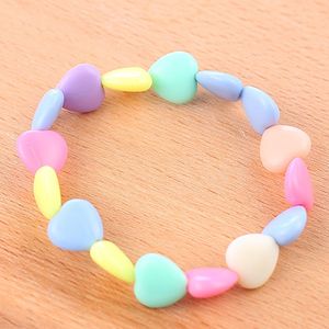 Kids Girls Candy Color Acrylic Heart Beaded Charm Bracelets Children Birthday Party Christmas Jewelry Supplies