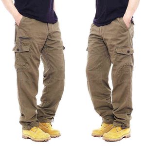 Moda Cargo Spodnie Mężczyźni Kombinezony Casual Bawełna Multi Kieszenie Baggy Proste Długie Spodnie Joggers Streetwear Army Wojskowe spodnie H1223