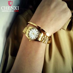 Chenxi Luxury Women Watches Ladies Fashion Quartz Watch För Golden Rostfritt Stål Armbandsur Casual Kvinna Klocka XFCS 210616