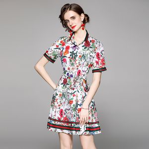 Boog boutique bedrukte jurk korte mouw OL zomerjurk high end mode zoete dame jurken feestjurk