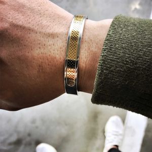 Luxus Edelstahl Armband Herren Manschette Armreifen für Männer Gold Armreif Liebe Armreif Charms Schmuck 2021 Edelstahl Armreif Q0719