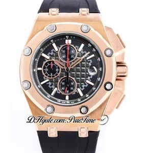 45mm 26401 Miyota Quartz Chronograph Mens Watch Rose Gold Black Texture Dial Stick Markers Rubber Strap Sports Watches Stopwatch 4 Styles Puretime A15a1