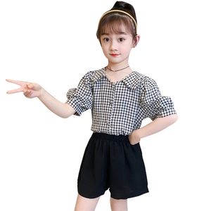 Teen Girls Clothing Plaid Tshirt + Krótkie ubrania Casual Style Dres dla kostiumów letnich dzieci 6 8 10 12 14 210527