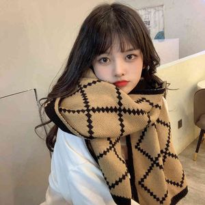 Soft plaid double-sided for women autumn/winter warm cashmere scarf extra long knitted double-use shawl