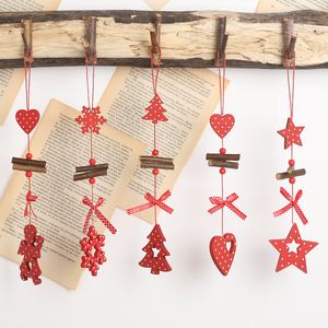 Christmas Tree Hanging Ornaments Handmade Wooden Snowflake Heart Star Angel New Year Home Party Decorations KDJK2110