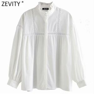 Kvinnor Sweet Agaric Lace Vit Loose Kimono Shirt Lady Lantern Sleeve Hollow Blouse Roupas Chic Femininas Tops LS7397 210420