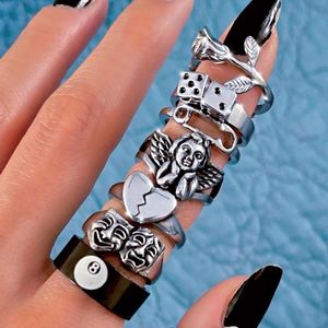 Eheringe Hiphop Edelstahl Billard Grimasse Rose Blume Frauen Männer Kreative Schwarz Nummer 8 Finger Unisex Party Schmuck