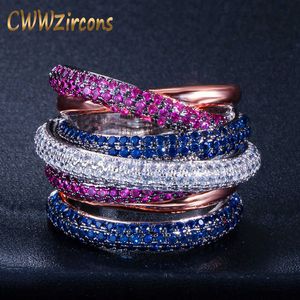 Lyx Twist Cross Multi Layered Cubic Zirconia Stor Engagemang Finger Ringar Dubai Bridal Berömda Märke Smycken R119 210714
