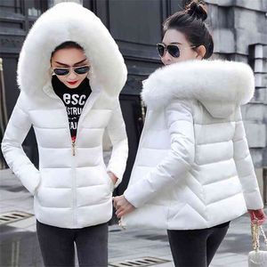 ファッションヨーロッパの白い女性の冬のジャケットの大きな毛皮のフード付き厚い厚いパーカー女性のための女性の暖かいコート210913