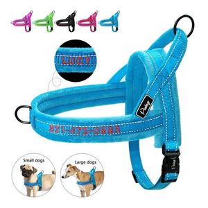 Soft personalizado chicote de cão nylon acolchoado bordado pet filhote de cachorro chihuahua colete ajustável para pequenos cães médios pug 210729