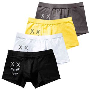 4pcs/lot Underwear Man Slip High Quality Cotton Underpants Boy Breathable Boxers Men Low Waist Cartoon Male Panties Under wear H1214