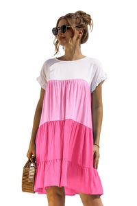 女性のドレスAライン緩いパーティーOネックフリルの半袖カジュアルプラスサイズの女性ファッションカップケーキミニドレス
