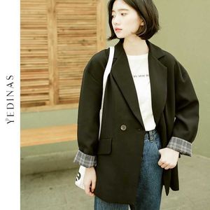 yedinasカジュアル女性のブレザーとジャケットの堅い長袖肥料フェミニノスリムレディースオフィスジャケット韓国のファッション210527