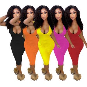 Plus Size S-2XL Mulheres Maxi Vestidos Sem Mangas Bodycon Saias Cor Sólida Vestido de Praia Sexy Verão Vestuário Na moda Saia Longa Saia Skirt 4861