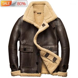 Men's Leather & Faux Winter Genuine Men Warm Natural Fur Coat Sheepskin Motorcycle Flight Jacket Outerwear High Quality 7107-1
