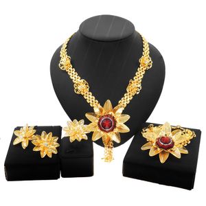 ingrosso Brownerry Browner Bride-YULAILI Orecchini di alta qualità esagerati Set di gioielli a forma di fiore oro carati e nobile pakistani sposa banchetto gioielli da sposa set di gioielli