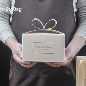 Stobag 10st Bow Pink Cake Papper Box Bröllopsfödelsedagsfest Tillbehör Tårta Dekoration Bakning Tema Personifiera Lådor Protabel Väska 210602