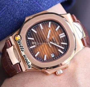 40mm Sport 5711/1 5711 / 1R 010 CAL.324 S C Automatisk mens klocka Rose Gold Case D-Brown Texture Ring Brown Leather Strap Klockor Hello_Watch HWPP G26B (1)