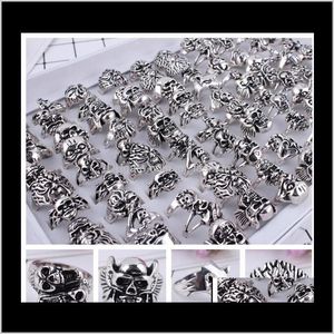 Band Jewelry Mixed 20Pcs Top-Quality Gothic Punk Assorted Wholesale Lots Skull Style Bikers Mens Vintage Tibetan Rings 1652 Drop Delivery 202