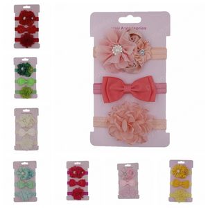 Moda 3 pz/lotto Neonate Nastro Arco Rosa Fiore Fascia Elastica Neonato Copricapo Foto Puntelli Accessori Per Capelli Set