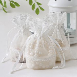 4style Drawstring bag transparent mesh bag white floret embroidery object Jewelry storage bags Party Decoration T2I52880