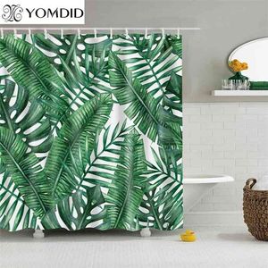Wholesale plant shower curtain resale online - Green Tropical Plants Shower Curtain Bathroom Waterproof Polyester Leaves d Printing Bath s wIth Hooks